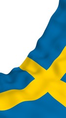 The flag of Sweden. Official state symbol of the Kingdom of Sweden. A blue field with a yellow Scandinavian cross that extends to the edges of the flag. 3d illustration