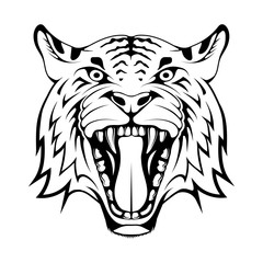 Angry tiger face, isolated on white background, suitable as logo or team mascot. Bengal Tiger. Predator animal. Tiger Mascot Color Logo. Animal Tattoo. Angry animal sports mascot. Wild big cat