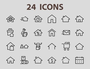 Simple set of line vector home icons. Contains house symbols at interest, infuse house and more. Editable stroke. 480x480 pixels perfect