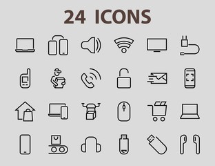 A set of smart devices and gadgets, computer hardware and electronics. Electronic devices icons for web and mobile vector lines. computer, telephone. Editable stroke. 48x48 pixels