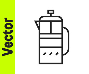Black line French press icon isolated on white background. Vector Illustration