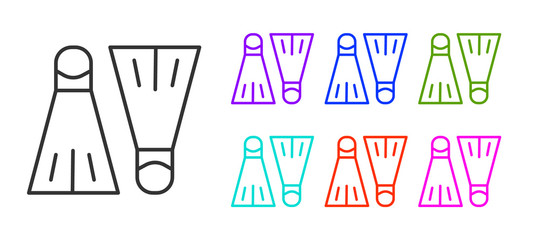 Black line Rubber flippers for swimming icon isolated on white background. Diving equipment. Extreme sport. Sport equipment. Set icons colorful. Vector Illustration © Kostiantyn