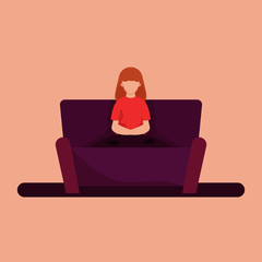 Woman do meditation on her sofa