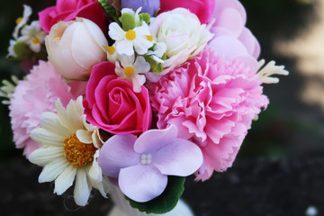 fake flowers composition closeup