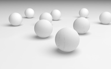 White abstract background. Set of white balls isolated on white backdrop. 3D illustration