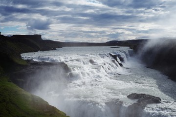Waterfall with cloudy skies in Iceland