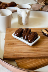 Dates snack with chocolate and peanut butter