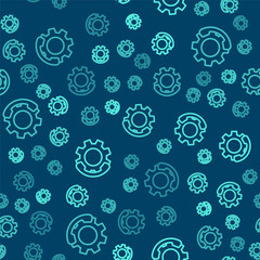 Green line Telephone 24 hours support icon isolated seamless pattern on blue background. All-day customer support call-center. Full time call services. Vector Illustration