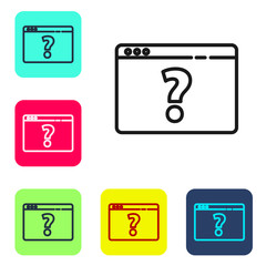 Obraz na płótnie Canvas Black line Browser with question mark icon isolated on white background. Internet communication protocol. Set icons in color square buttons. Vector Illustration