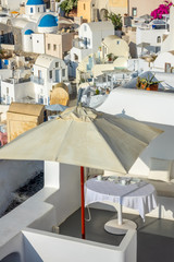 Served Table Under a Large Sun Umbrella