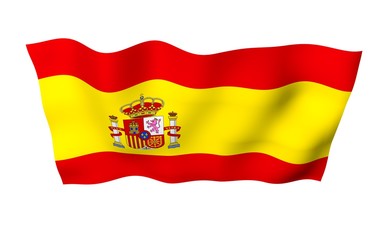 The flag of Spain. Official state symbol of the Kingdom of Spain. Concept: web, sports pages, language courses, travelling, design elements. 3d illustration