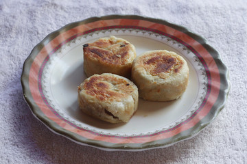 Hopia, a favorite filipino merienda or snack. Made of thin pastry, traditionally filled with mung bean paste. Selective Focus.