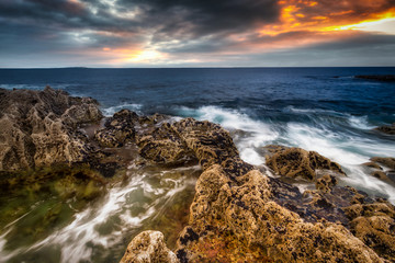 Amazing coastline in Fanore at sunrise in County Clare, Ireland