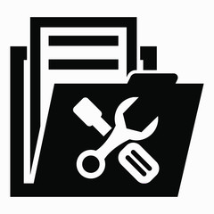 Folder and settings icon. System installation. Type of folder. Configuration. Vector icon.