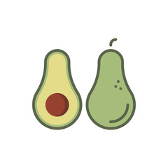 Whole avocado fruit and halves vector icon symbol fruits isolated on white background