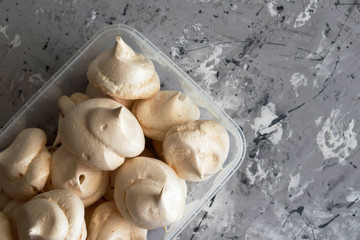 Meringue. sweet meringues. Meringue tray. Close up photo of meringues. Dessert Background.