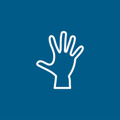 Hand Line Icon On Blue Background. Blue Flat Style Vector Illustration