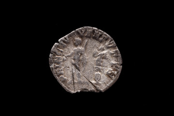 Roman coin, AR Denarius,Geta as Caesar, Rome mint, 198-209  AD., Ancient roman coin with portrait of emperor isolated on black