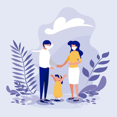 Family with masks outside vector design
