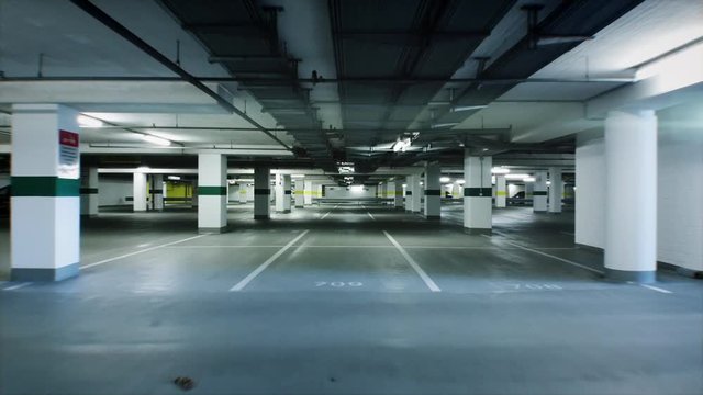 drone footage flying through a empty parking garage in times of corona virus in Europe