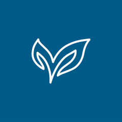 Leaf Line Icon On Blue Background. Blue Flat Style Vector Illustration