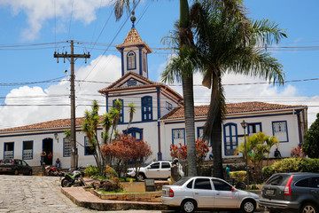 Building ensemble with an historical church at a square, Diamantina, Minas Gerais, Brazil
