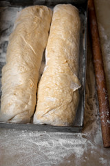 preparing homemade bread dough on the table