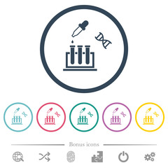 DNA experiment flat color icons in round outlines