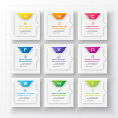 Business infographics template 9 steps with square,Element for design invitations,Vector illustration.