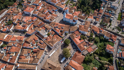 Obraz premium Close up aerial view in sunshine of the historic center of Diamantina, Minas Gerais, Brazil 