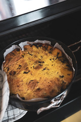 remove the homemade cake from the oven