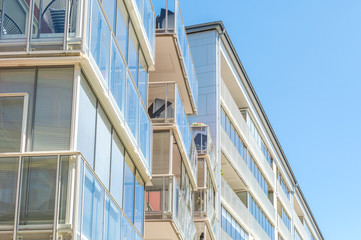 Modern Luxury Scandinavia Apartment Building Blue Sky Facade Home Residential Structure