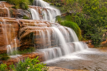 Wonderful waterfall cascade with motion blur, Biribiri State Park, Minas Gerais, Brazil
