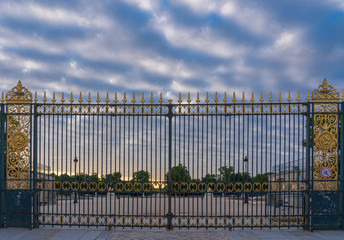 Paris, France - 06 05 2020: Tuileries garden at sunrise during confinement against coronavirus
