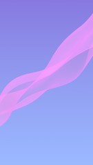 Pink wave on blue sky abstract background. Fluttering pink scarf. Waving on wind pink fabric. Vertical orientation. 3D illustration