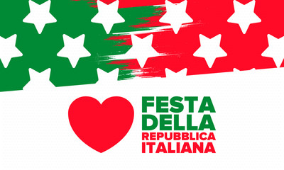 Fototapeta premium Festa della Repubblica Italiana. Text in italian: Italian Republic Day. Happy national holiday. Celebrated annually on June 2 in Italy. Italy flag. Patriotic design. Vector poster