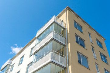 Obraz premium Modern Luxury Scandinavia Apartment Building Blue Sky Facade Home Residential Structure