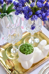 christmas table and still life with flowers