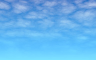 Blue sky background with white clouds. Cumulus white clouds in the clear blue sky in the morning. 3D illustration