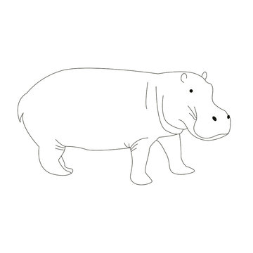 Vector black and white cute cartoon hippo. Hippo clipart. vector illustration.