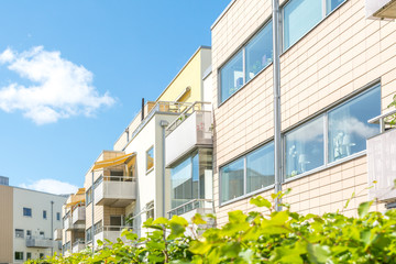 Modern Luxury Scandinavia Apartment Building Blue Sky Facade Home Residential Structure
