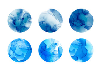 Story Highlights Covers with blue alcohol ink texture. Modern backgrounds for design social media, lifestyle, travel and beauty bloggers. 
