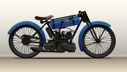 Vintage motorcycle, view from side. Vector illustration.