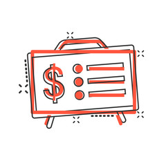 Financial presentation icon in comic style. Money analysis cartoon vector illustration on white isolated background. Marketing chart splash effect business concept.