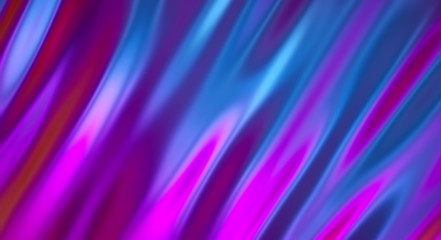 3d render, abstract wavy liquid background, ultraviolet holographic foil, petrol surface, pink blue iridescent texture, ripples. Modern fashion textile, trendy design, metallic fabric reflections