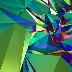 3d render, abstract polygonal faceted background, green blue red crystal structure, crumpled holographic metallic foil texture, iridescent crystallized wallpaper, neon spectrum, vivid palette