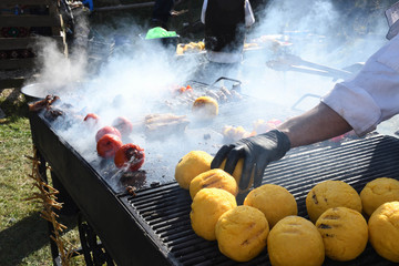 Balls of polenta and cheese in the middle of it, named bulz, a traditional romanian dish.