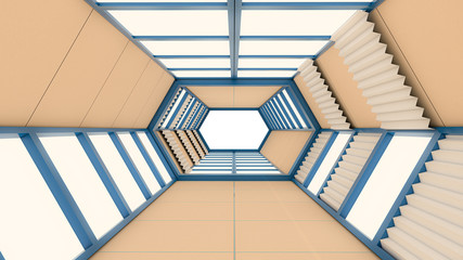 Obraz premium 3d render of abstract background, Hexagon tunnel