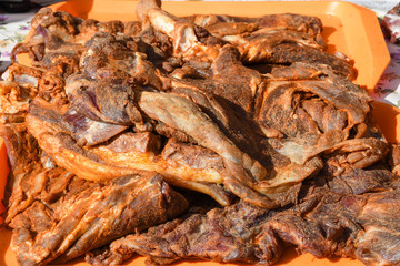 Assorted meat products. Street food, fast food assortment of meat