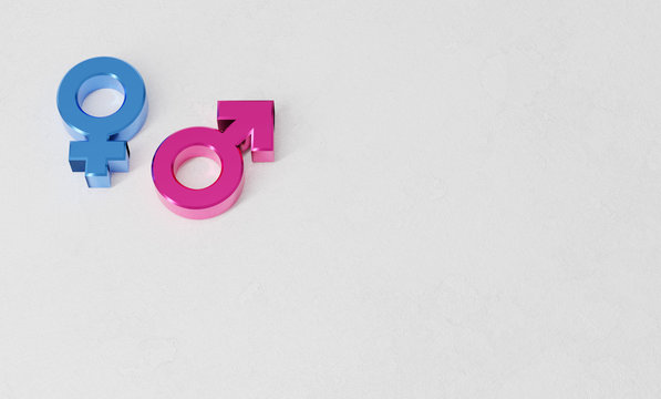 Male, female sex sign. Gender symbols illustration.  Mars and Venus signs. 3D rendering. Isolated on grey background.